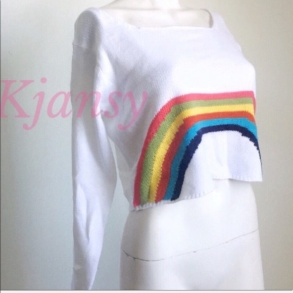 NEW! Rainbow Cropped Sweater Top - Picture 6 of 6